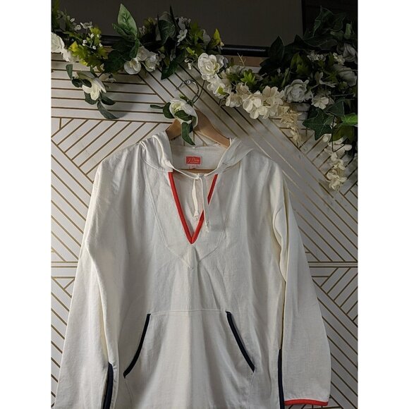 J Crew Women'sWeekend Tipped V-Neck Mariner Cotton Relaxed Hoodie Ivory Size XS - Picture 2 of 7